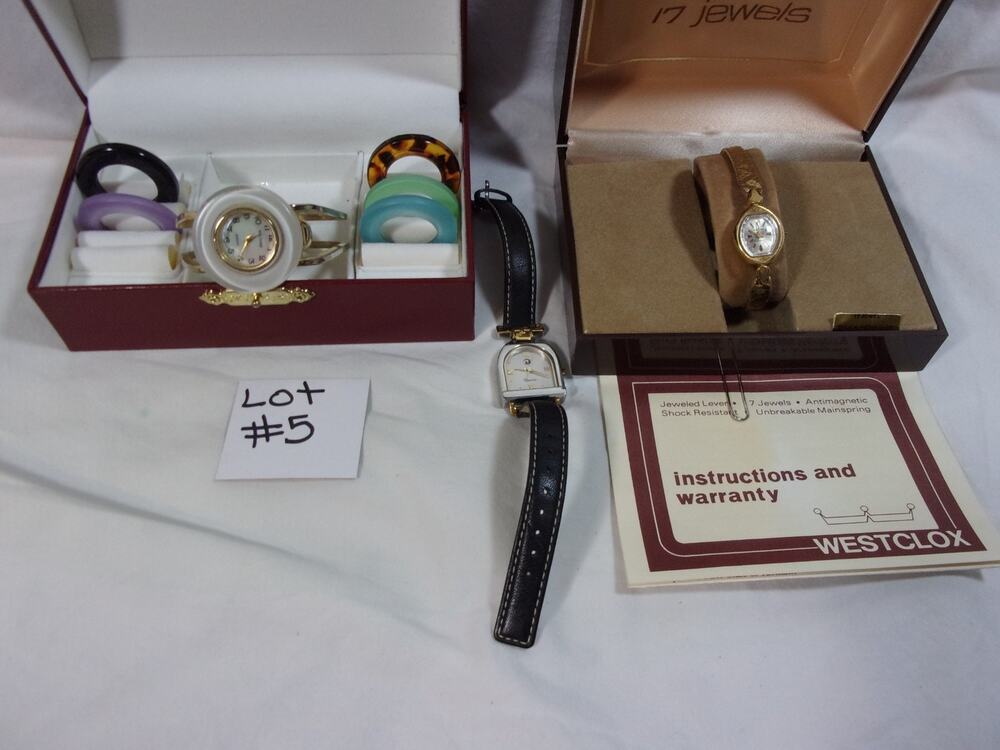 LOT OF 3 WOMENS WATCHES INCLUDING-WESTCLOX-WALTHAM-EQUINOX-FOR PARTS OR REPAIR